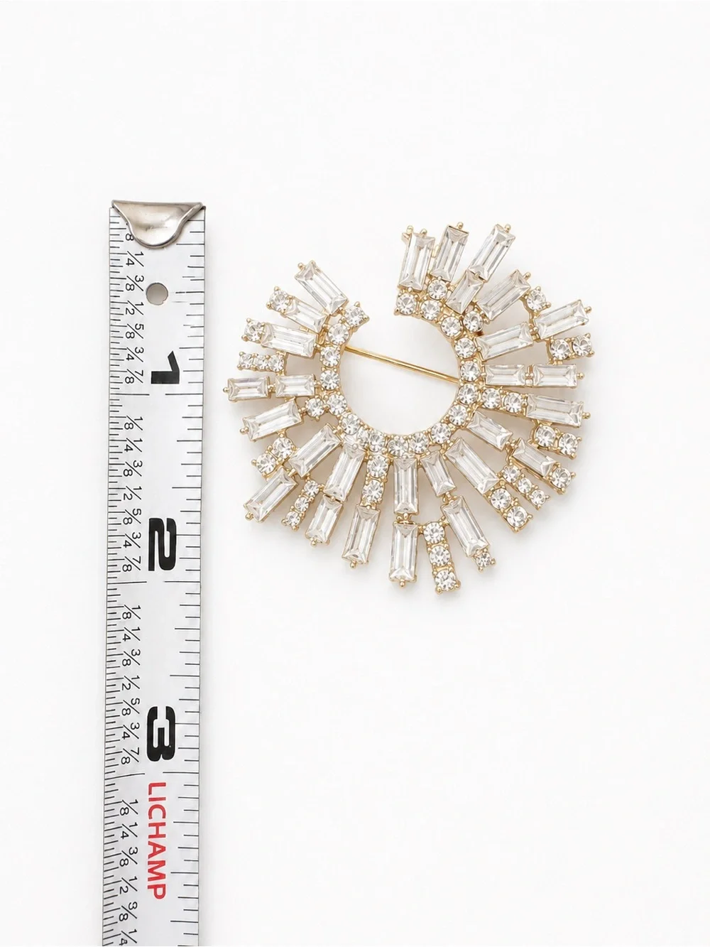 New Rhinestone Sunburst Circle Brooch Pin – Crystal Statement – Gold Tone‎